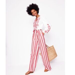 NWT Boden Linen Wide Leg Dulwich Pants in Red & White Stripes